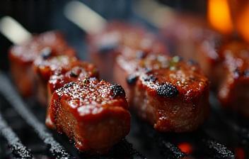Closeup of lamb kebab on the grill